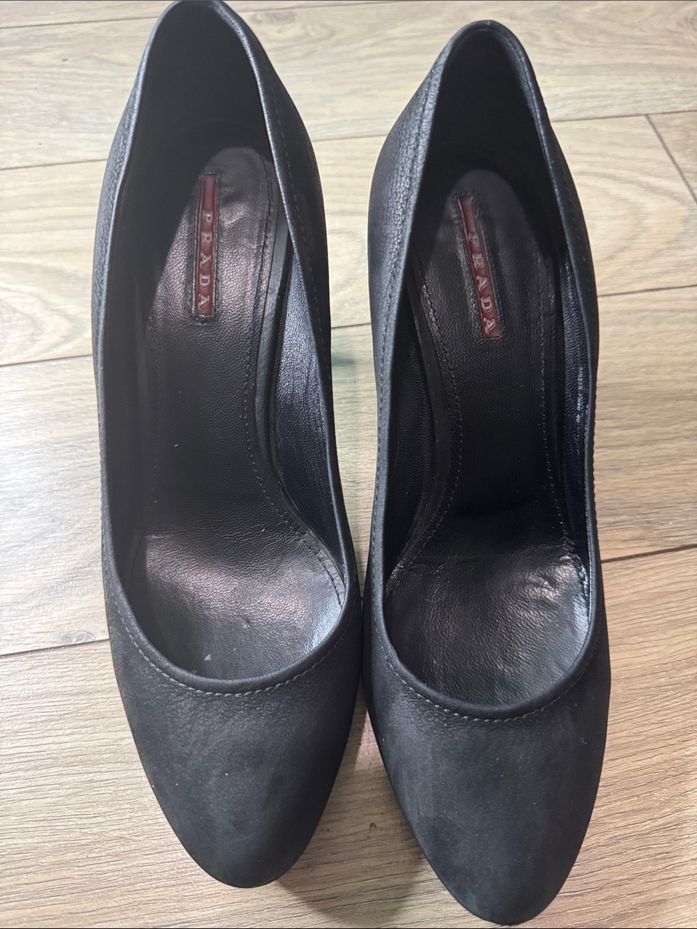 Prada Black Suede Round-Toe High Heels